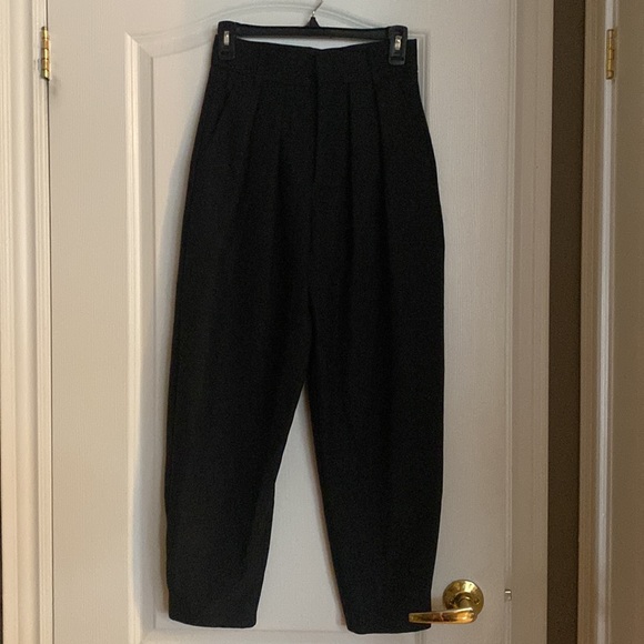 Zara Slouchy Plaid Pants Dark Grey High Waisted - Picture 3 of 7
